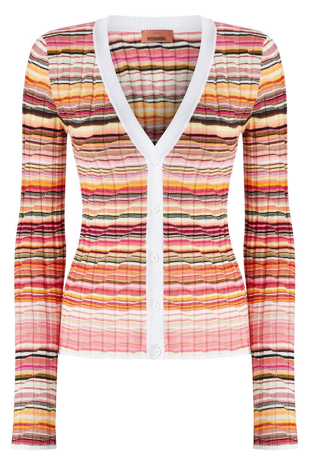 Contrast Ribbed Cardigan-PINKMULT-38-CLOTHINGTOPCARDIGAN-MISSONI