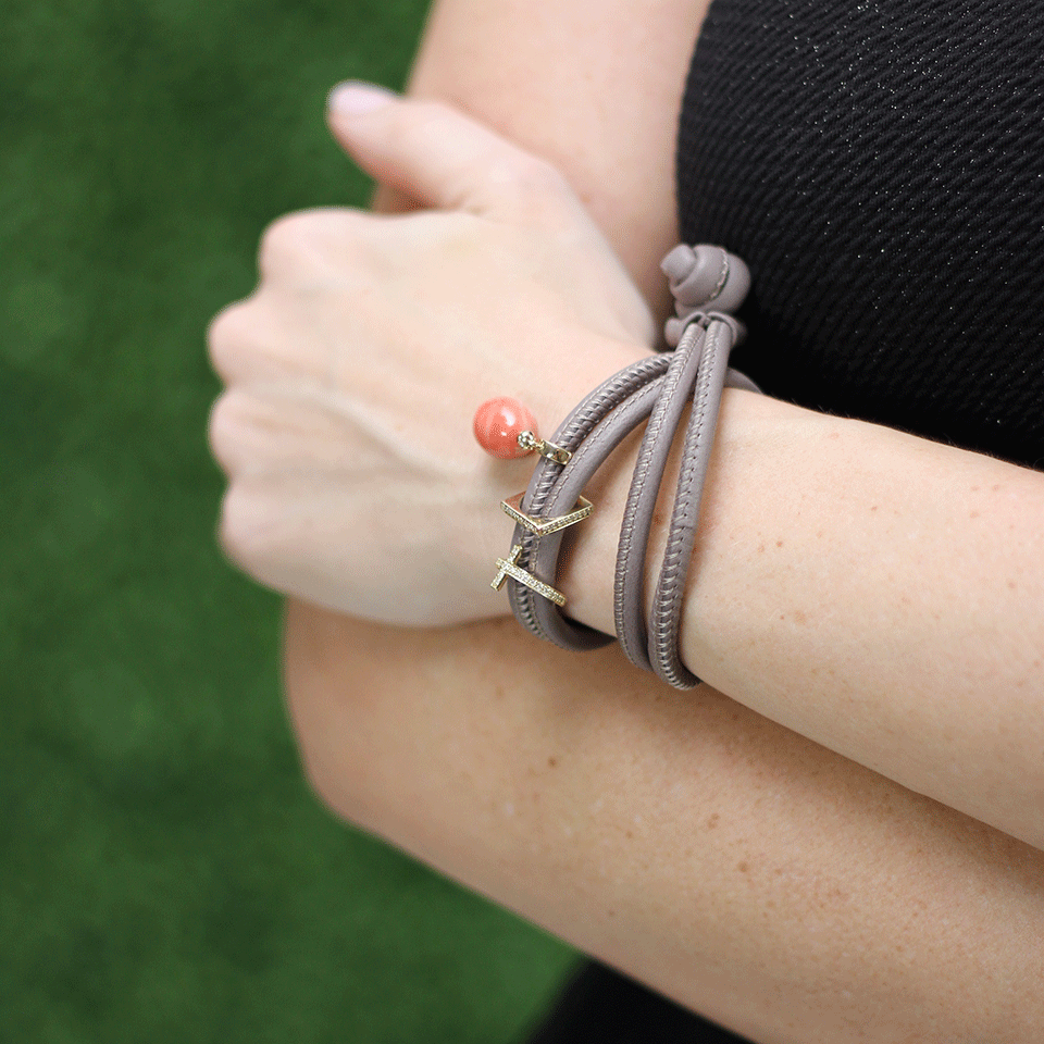 MIZUKI-Coral And Diamond Cross Wrap Bracelet/Choker-YELLOW GOLD