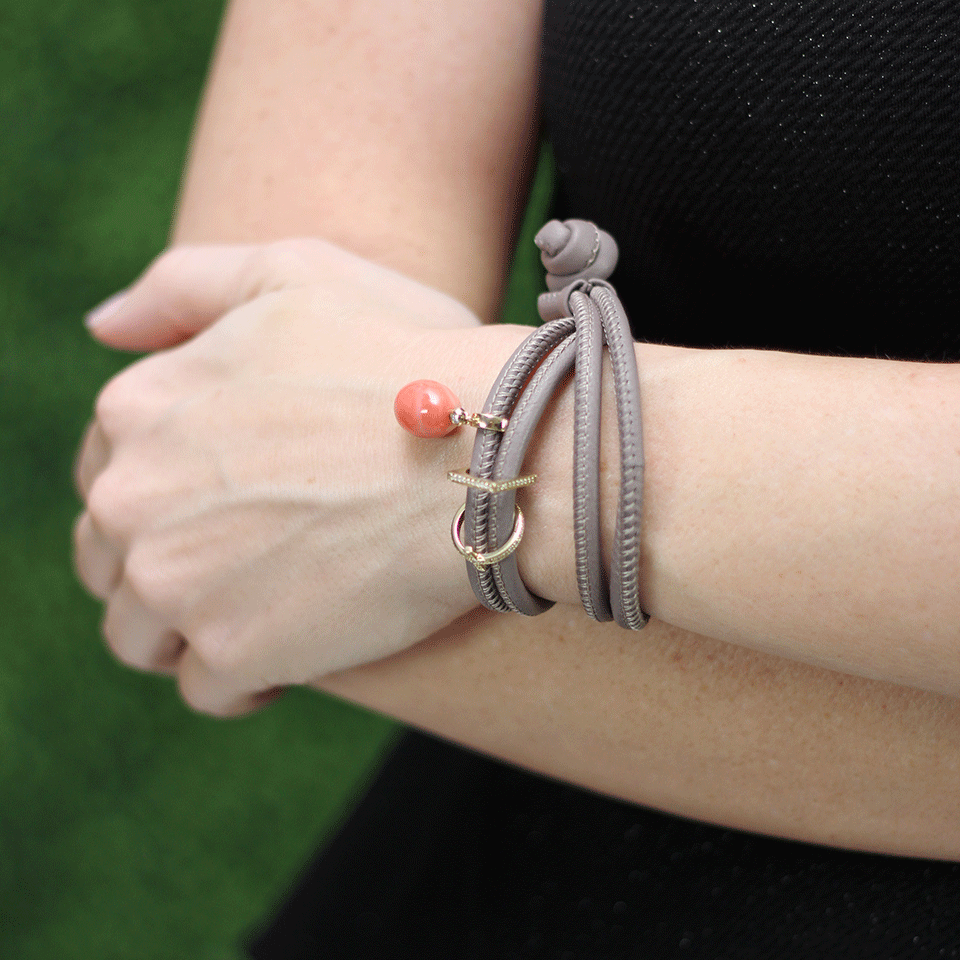 MIZUKI-Coral And Diamond Cross Wrap Bracelet/Choker-YELLOW GOLD