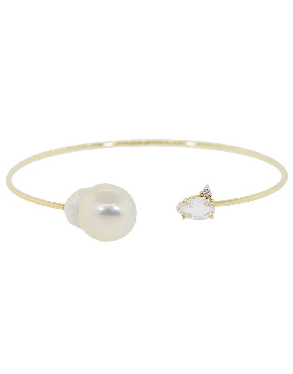 MIZUKI-Diamond and Pearl Open Cuff-YELLOW GOLD