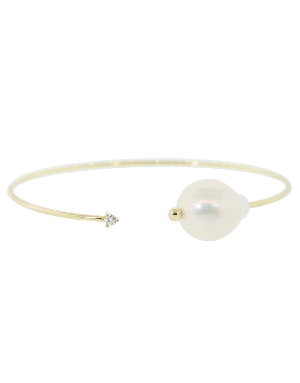 MIZUKI-Large Pearl and Diamond Open Cuff-YELLOW GOLD