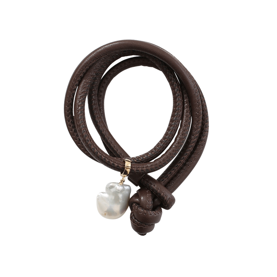 MIZUKI-Pearl Leather Wrap Bracelet/Choker-YELLOW GOLD