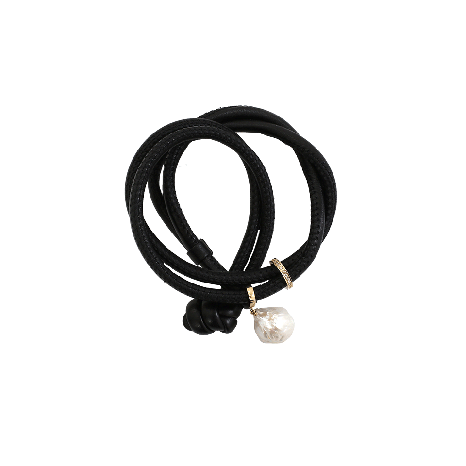 MIZUKI-Pearl Leather Wrap Bracelet/Choker-YELLOW GOLD