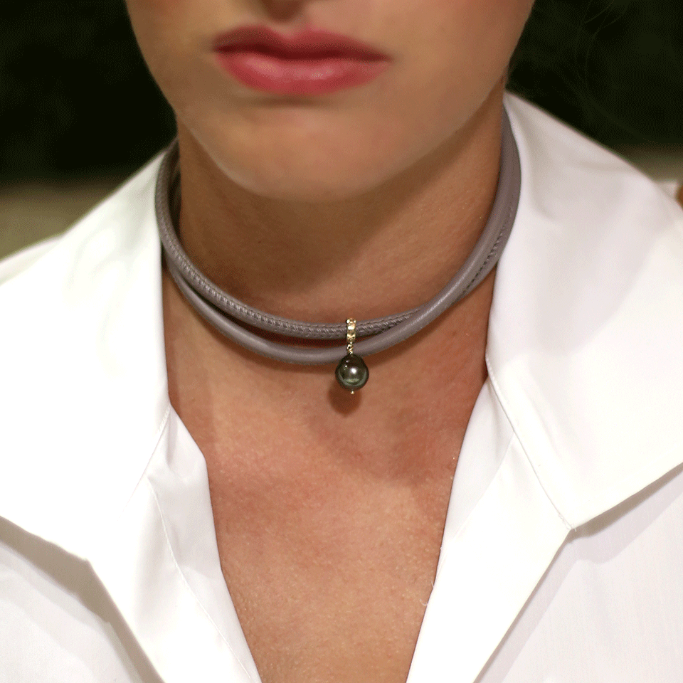 MIZUKI-Pearl Leather Wrap Bracelet/Choker-YELLOW GOLD