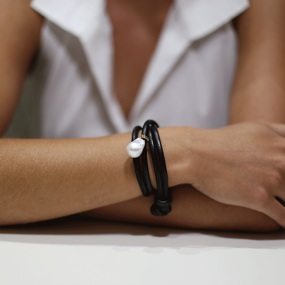 MIZUKI-Pearl Leather Wrap Bracelet/Choker-YELLOW GOLD