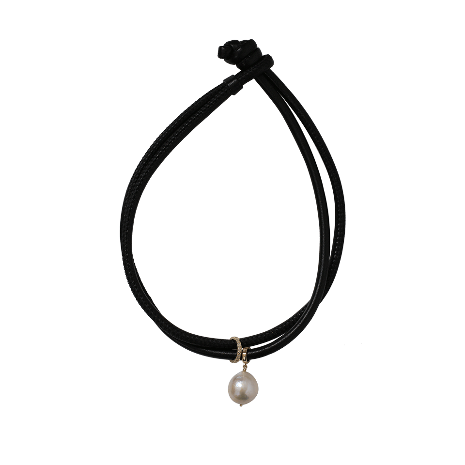 MIZUKI-Pearl Leather Wrap Bracelet/Choker With Diamond Slider-YELLOW GOLD