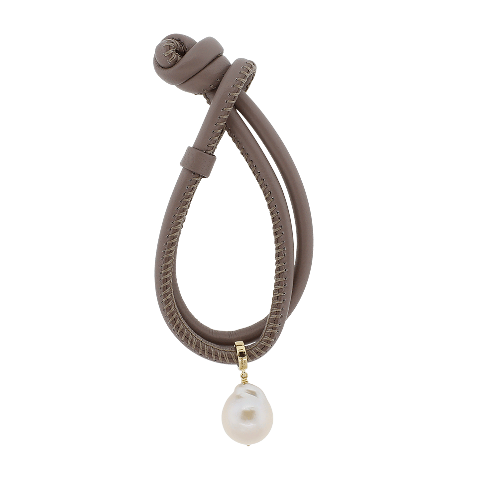 MIZUKI-White Freshwater Pearl Taupe Leather Bracelet-YELLOW GOLD