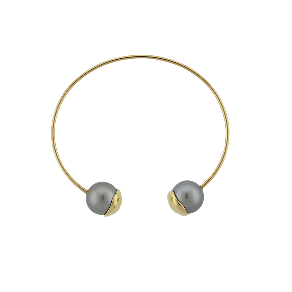 MIZUKI-Fluid Gold Small Tahitian Pearl Cuff-YELLOW GOLD