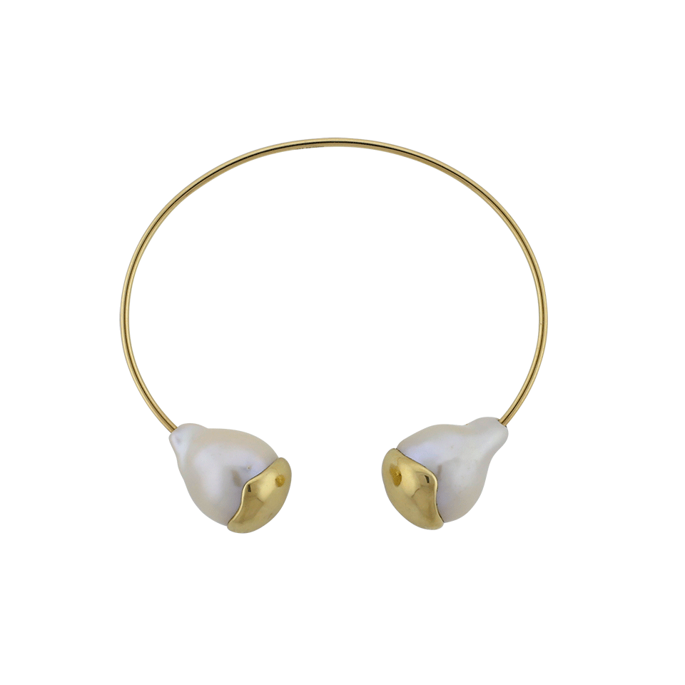 MIZUKI-Small Fluid Gold Double Freshwater Pearl Cuff-YELLOW GOLD