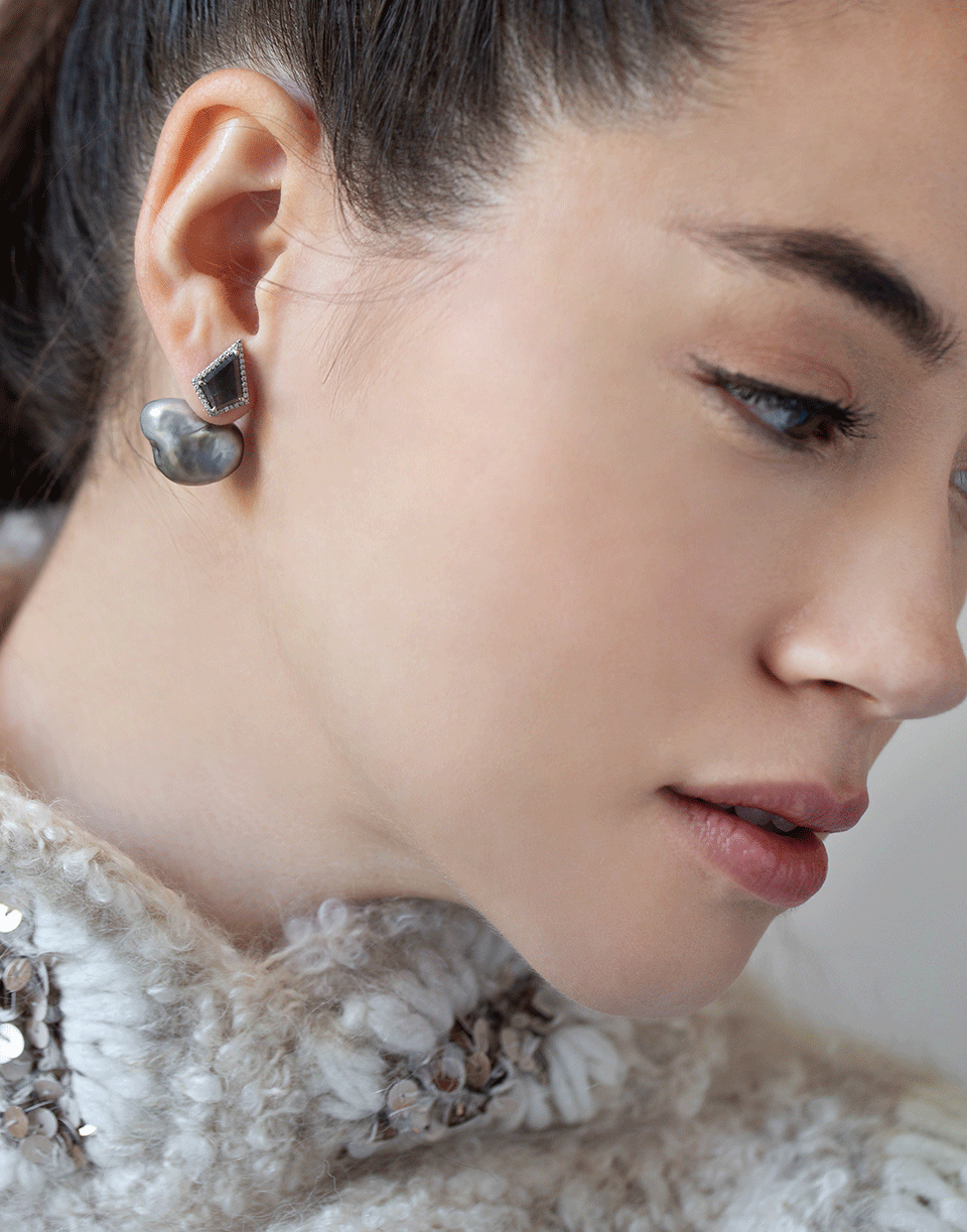 MIZUKI-Tahitian Pearl and Diamond Earrings-WHITE GOLD