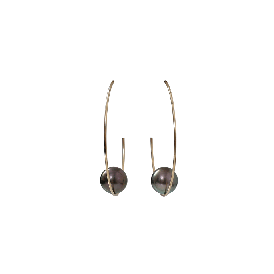 MIZUKI-Floating Black Tahitian Pearl Hoops-YELLOW GOLD