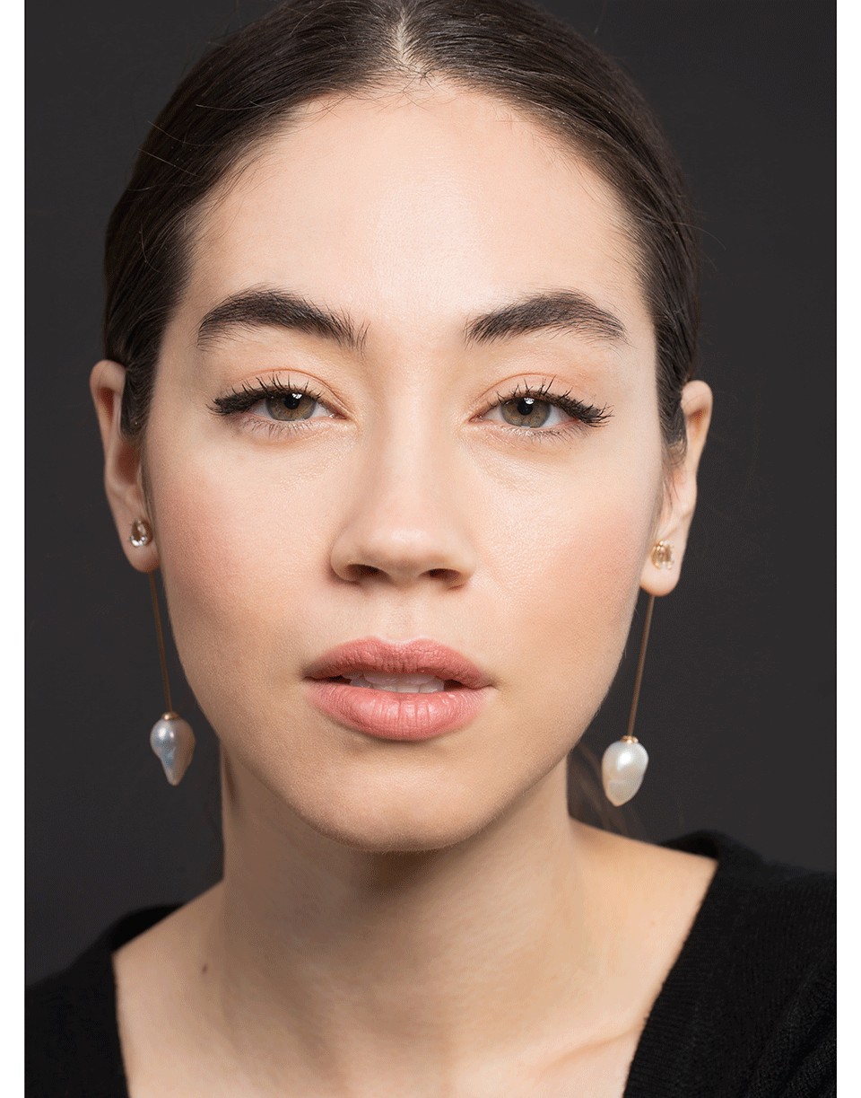 MIZUKI-Large Pearl Topaz and Diamond Bar Earrings-YELLOW GOLD