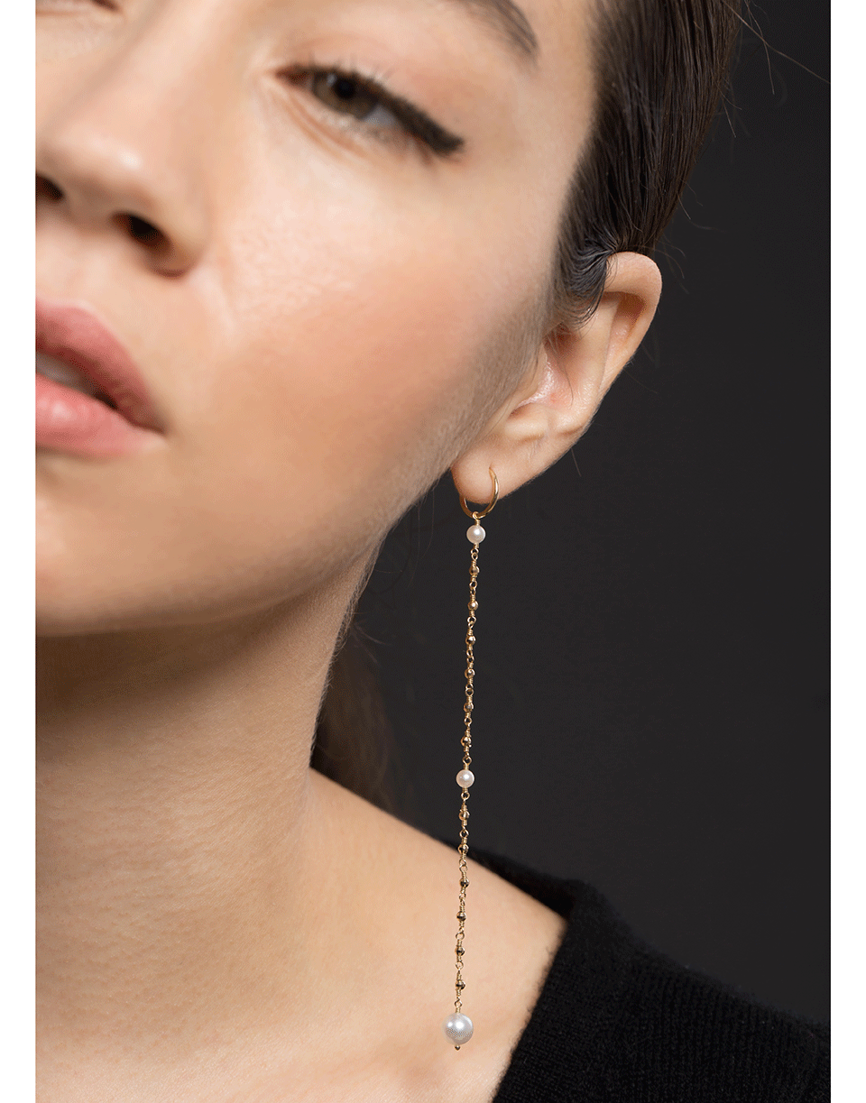 MIZUKI-Long Drop Akoya Pearl Earrings-YELLOW GOLD