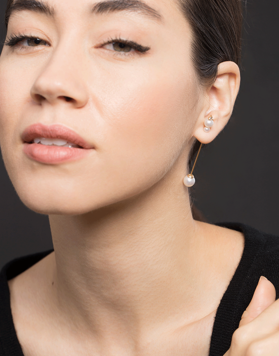 MIZUKI-Pearl and Diamond Bar Drop Earrings-YELLOW GOLD