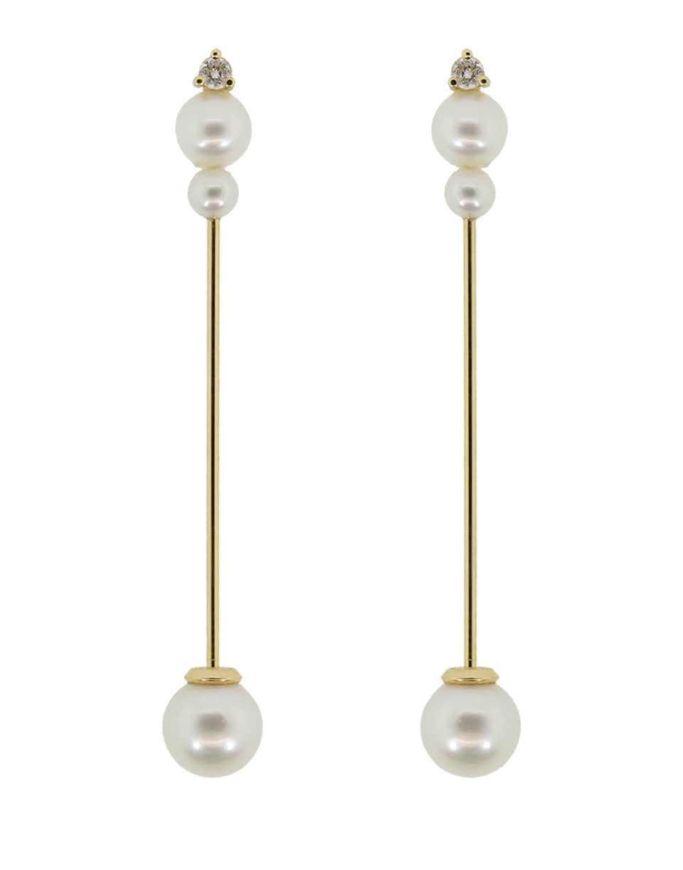 MIZUKI-Pearl and Diamond Bar Drop Earrings-YELLOW GOLD