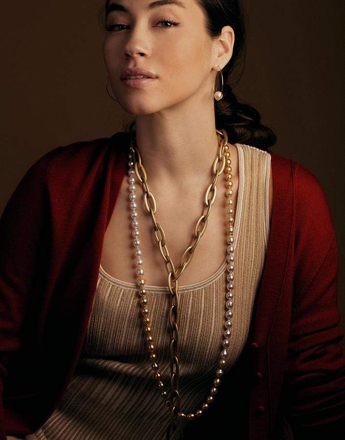 MIZUKI-Small Floating Pearl Hoop Earrings-YELLOW GOLD