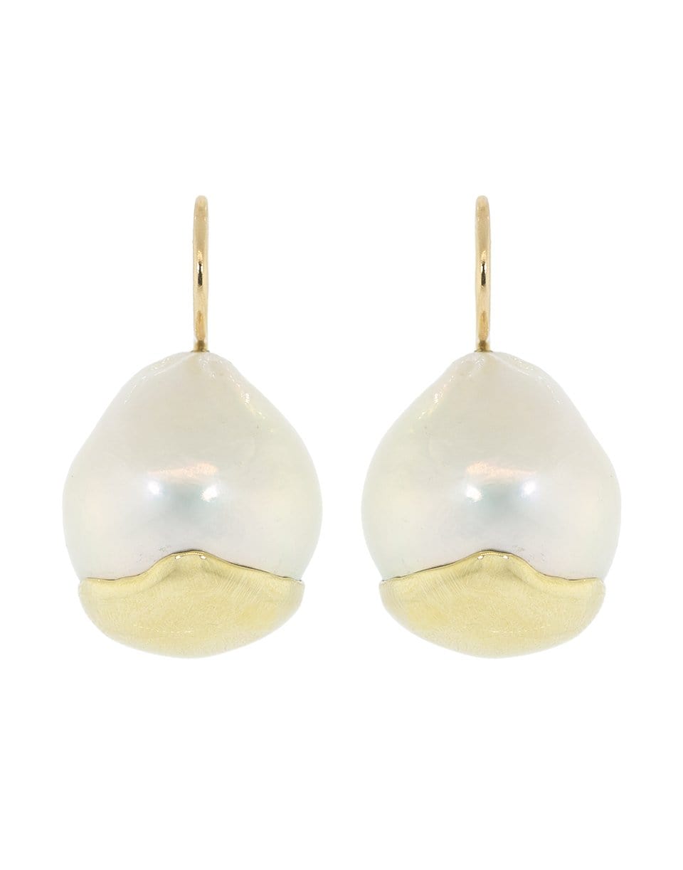 MIZUKI-Small Fluid Gold Pearl Drop Earrings-YELLOW GOLD