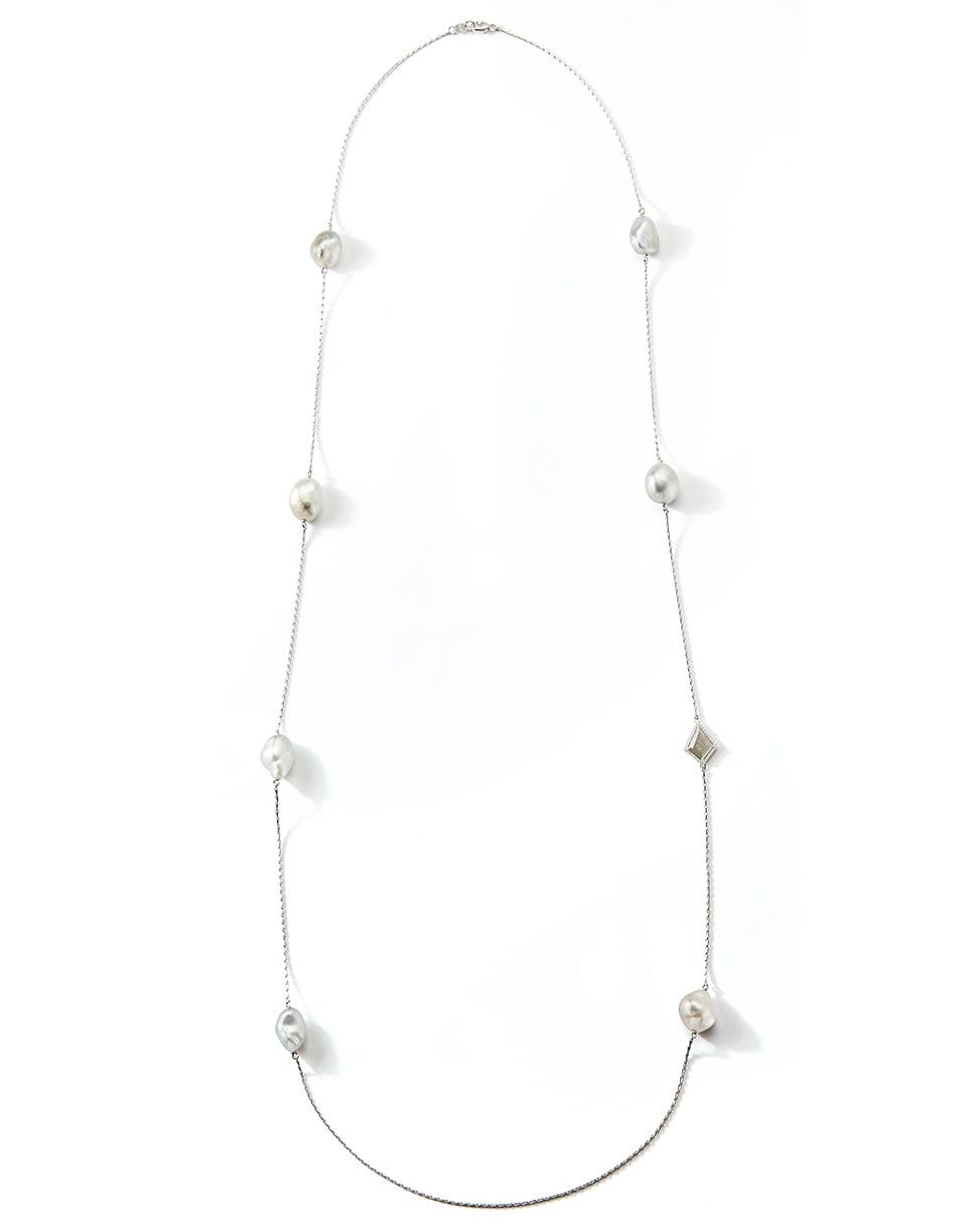 MIZUKI-Long Grey Tahitian Pearl and Diamond Necklace-WHITE GOLD