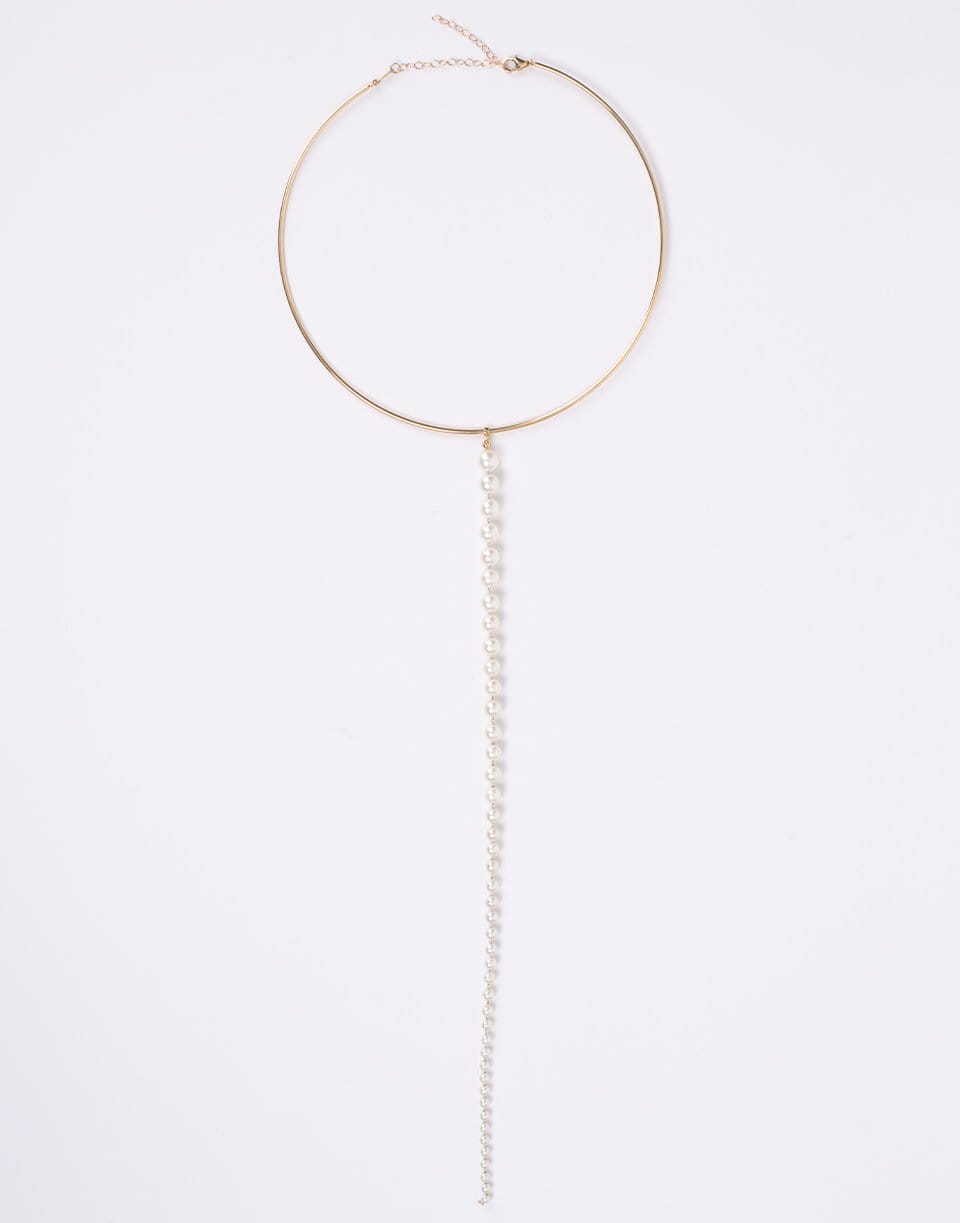 MIZUKI-Collar Necklace with Long Pearl Drop-YELLOW GOLD