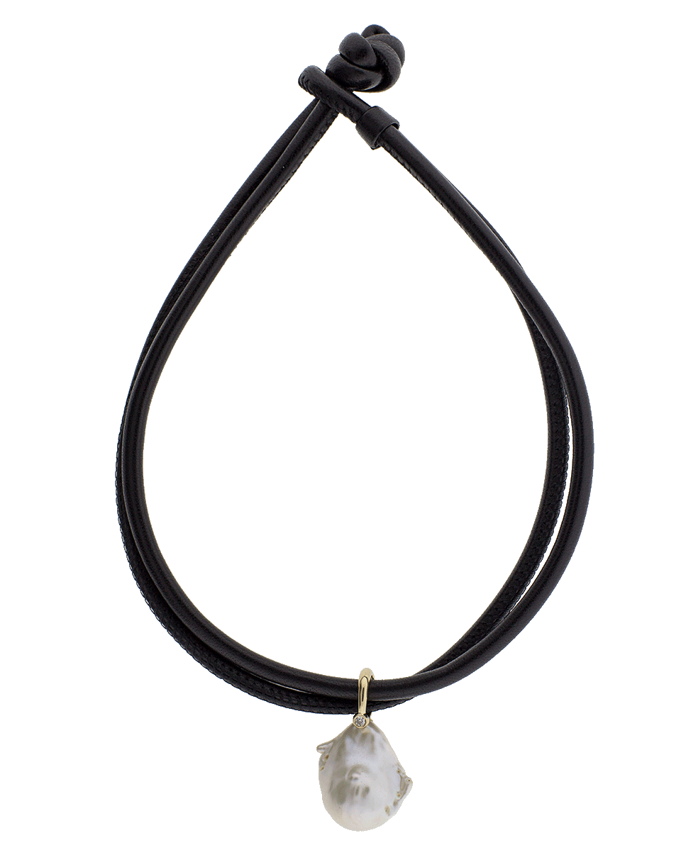 MIZUKI-Freshwater Diamond Pearl Leather Wrap-YELLOW GOLD