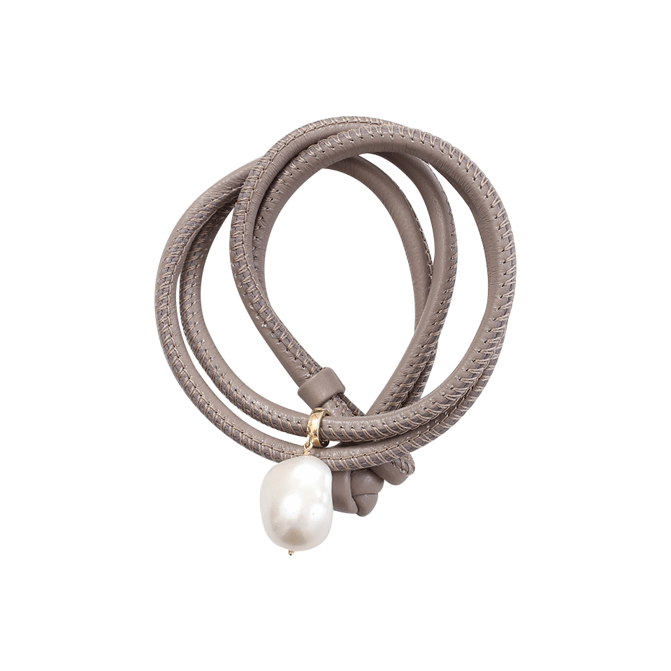 MIZUKI-Freshwater Pearl Clip On Leather Wrap-YELLOW GOLD