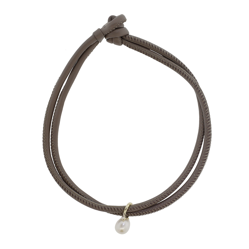 MIZUKI-Pearl Leather Wrap Bracelet/Choker With Diamond Ring-YELLOW GOLD