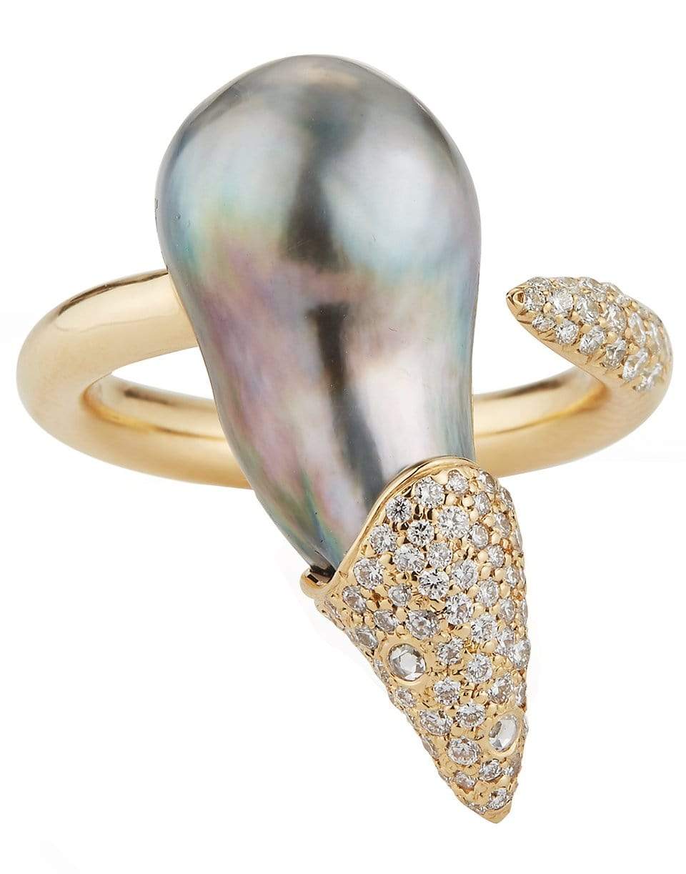 MIZUKI-Black Tahitian and Pave Ring-YELLOW GOLD