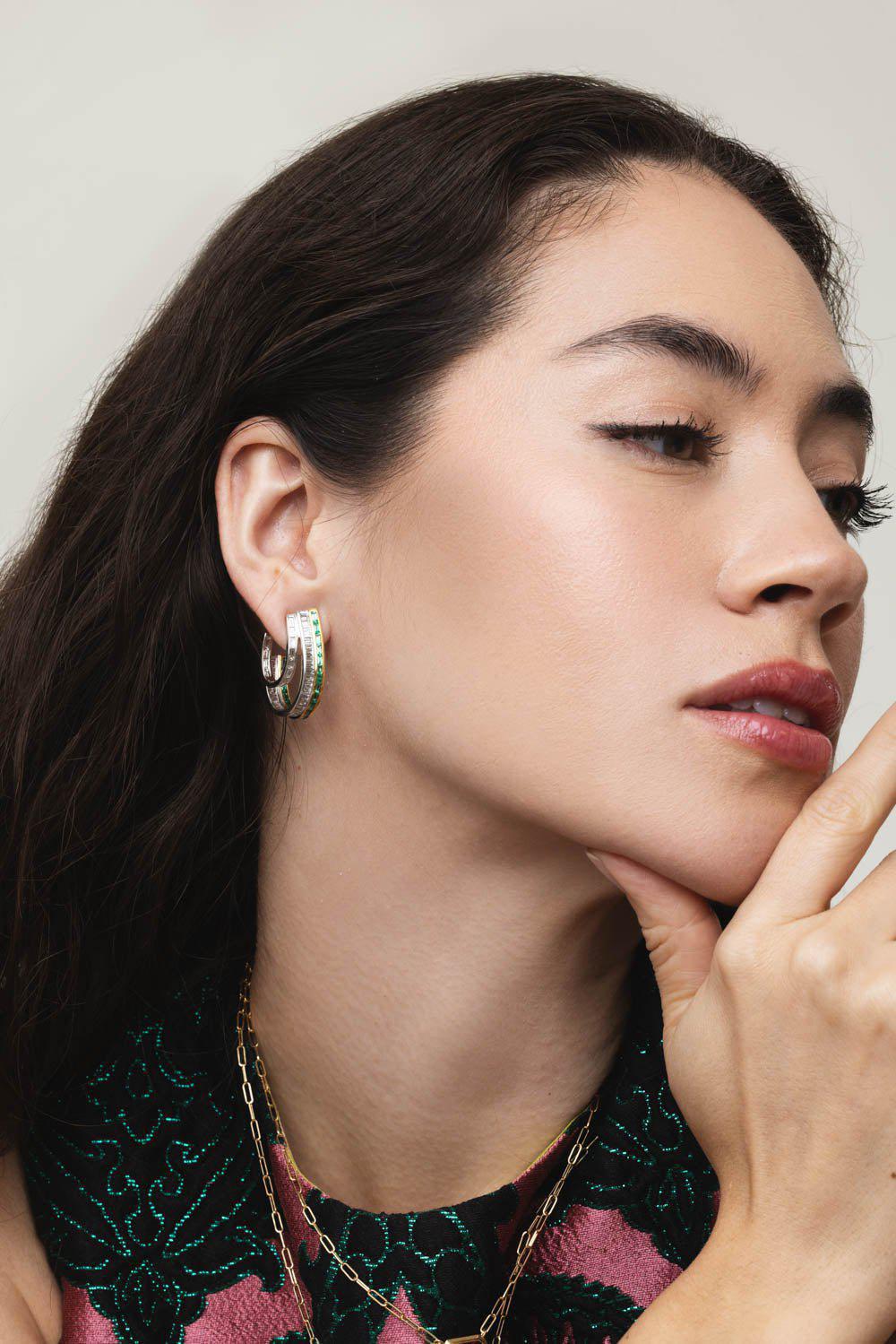 MOKSH-Emerald Nuur Earrings-WHITE GOLD