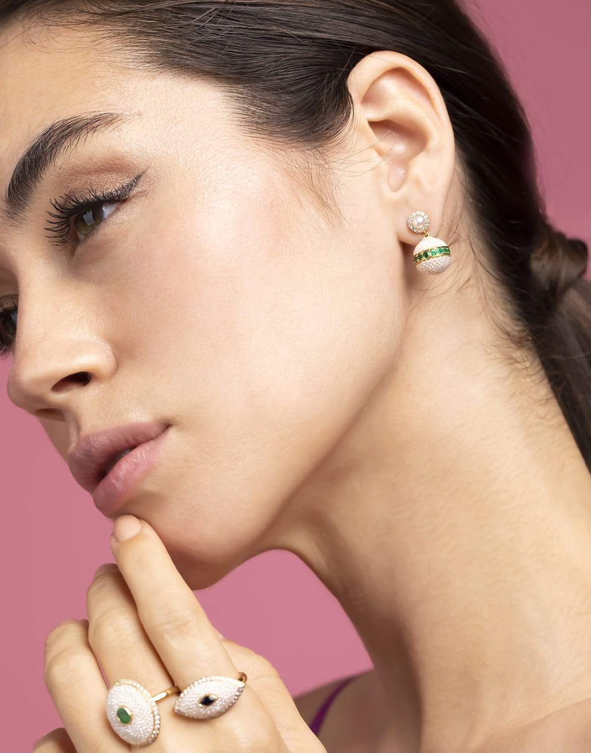 MOKSH-Bombay Pearl and Emerald Drop Earrings-YELLOW GOLD