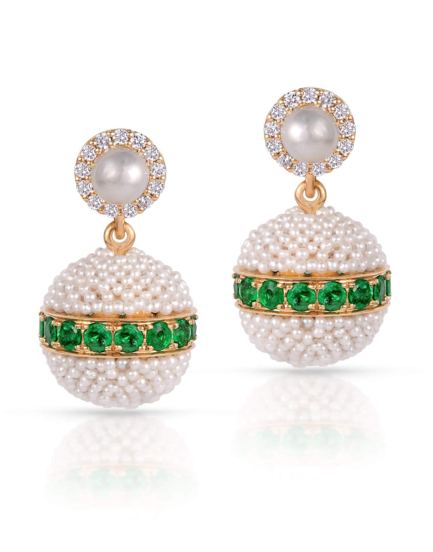MOKSH-Bombay Pearl and Emerald Drop Earrings-YELLOW GOLD