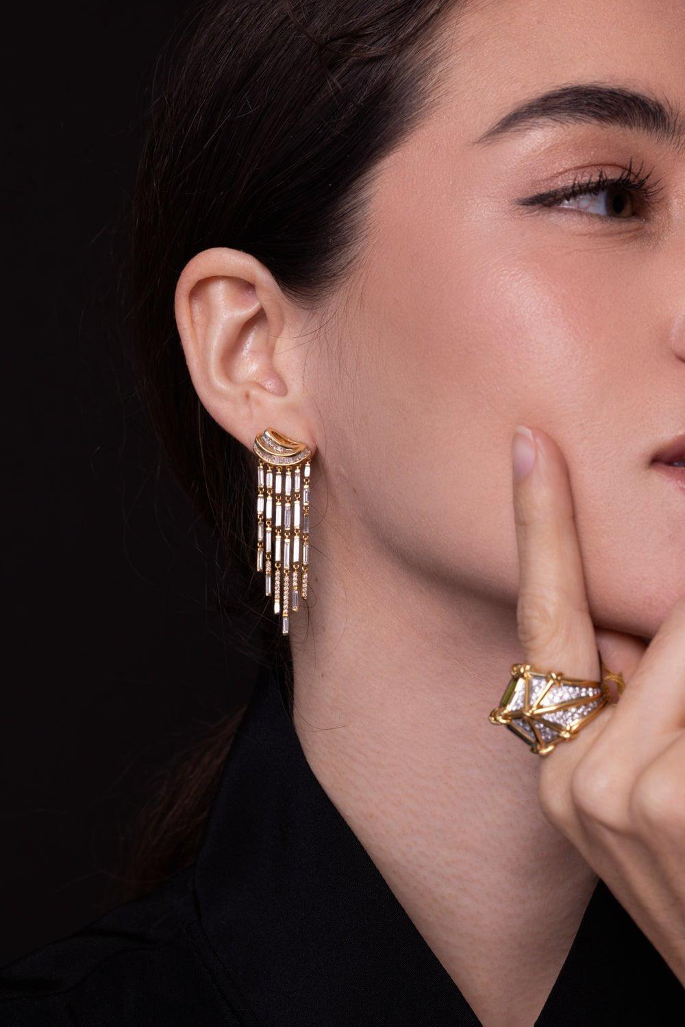 MOKSH-Chandelier Drop Nurr Earrings-YELLOW GOLD