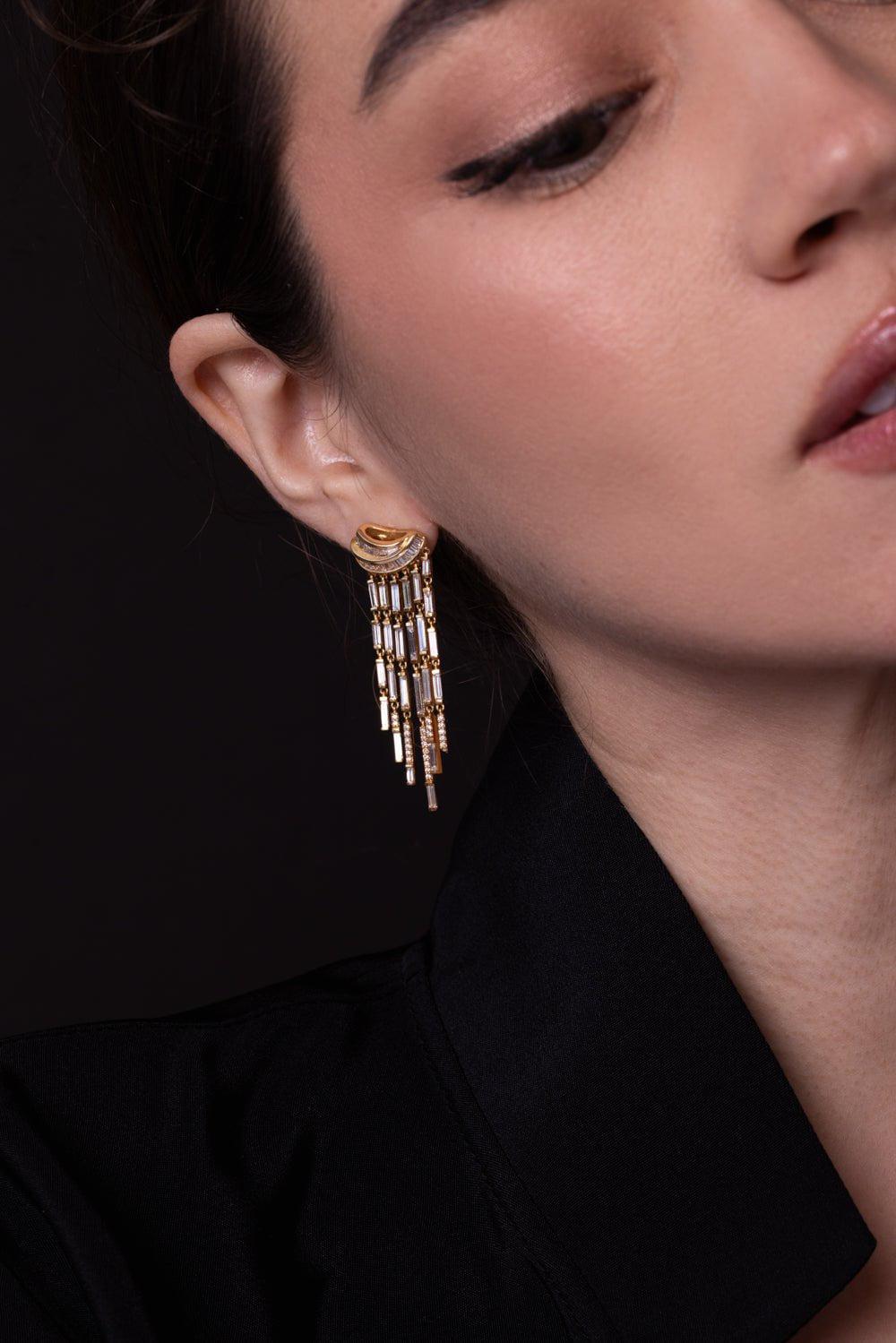 MOKSH-Chandelier Drop Nurr Earrings-YELLOW GOLD