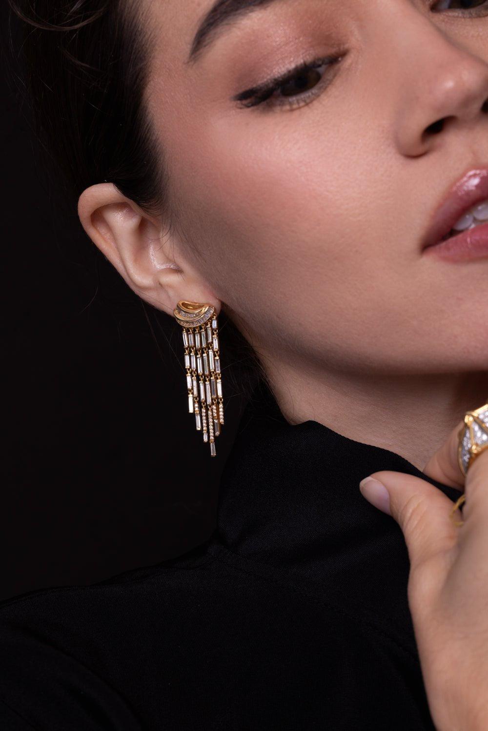MOKSH-Chandelier Drop Nurr Earrings-YELLOW GOLD