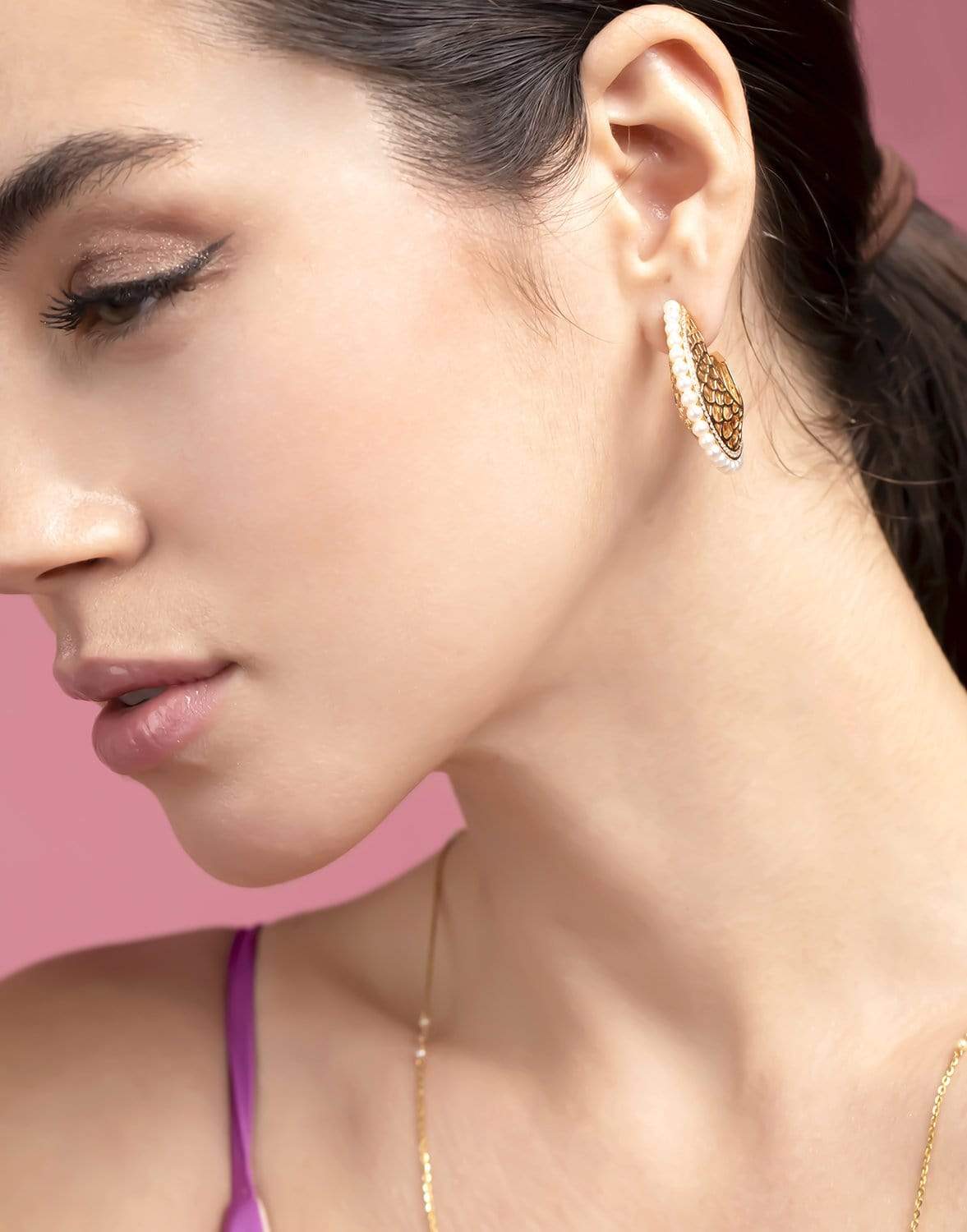 MOKSH-Jodhpur Fresh Water Pearl Earrings-YELLOW GOLD