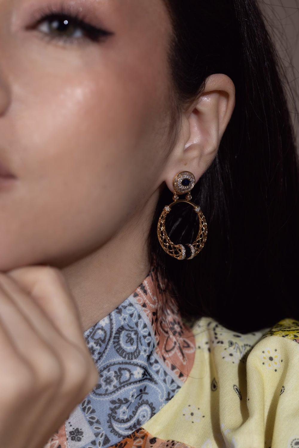 MOKSH-Jodhpur Round Drop Earrings-YELLOW GOLD