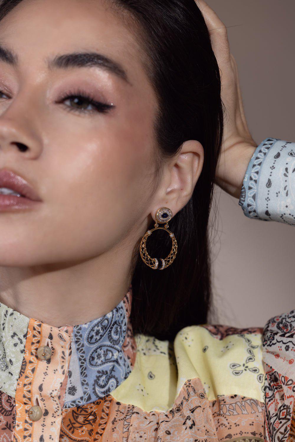 MOKSH-Jodhpur Round Drop Earrings-YELLOW GOLD