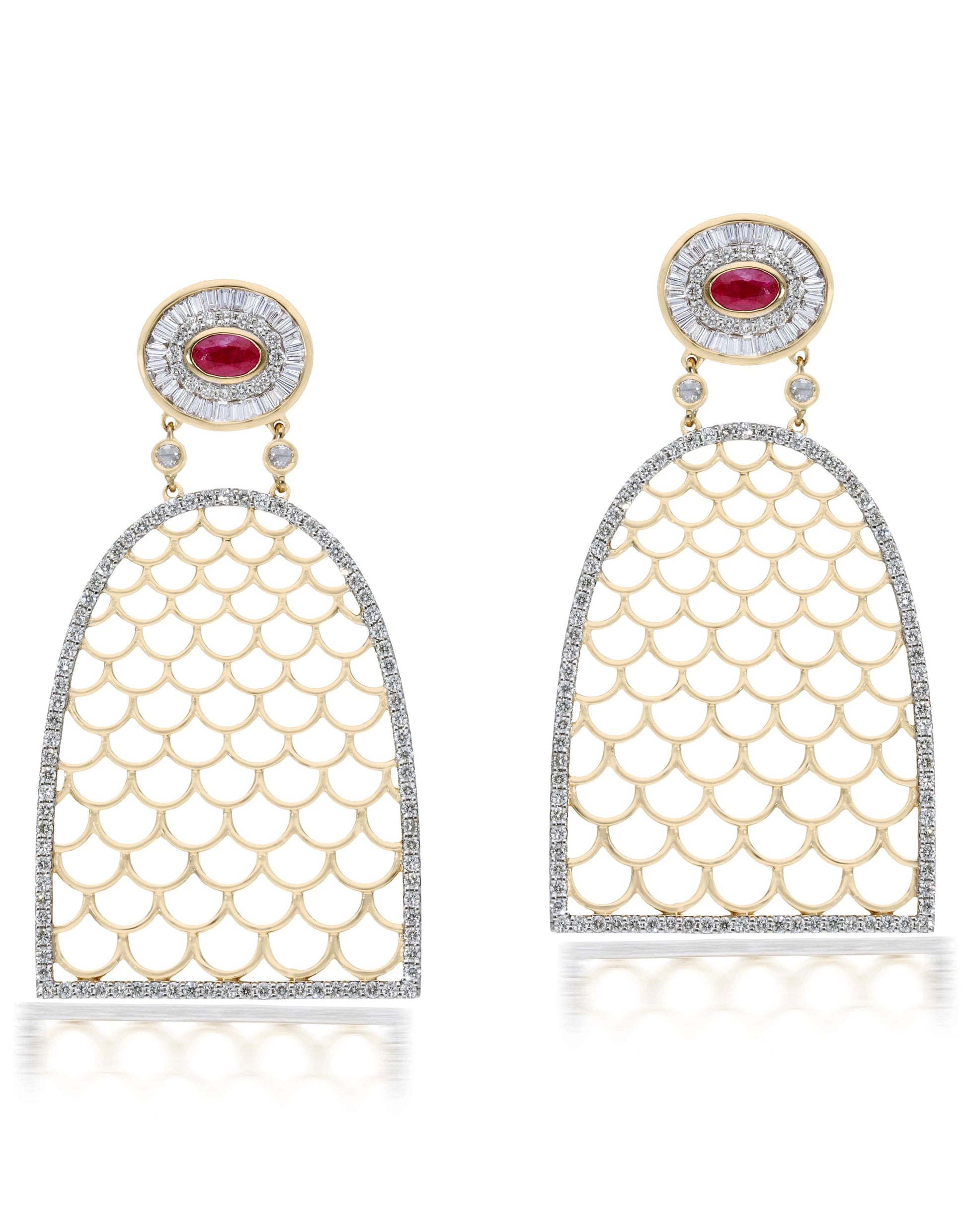 MOKSH-Jodhpur Ruby and Diamond Earrings-YELLOW GOLD
