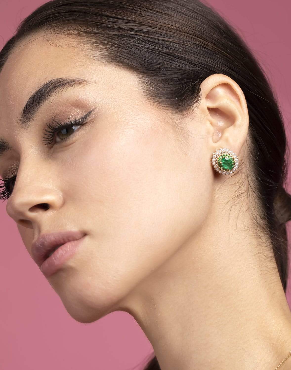 MOKSH-Kyoto Emerald and Pearl Earrings-YELLOW GOLD