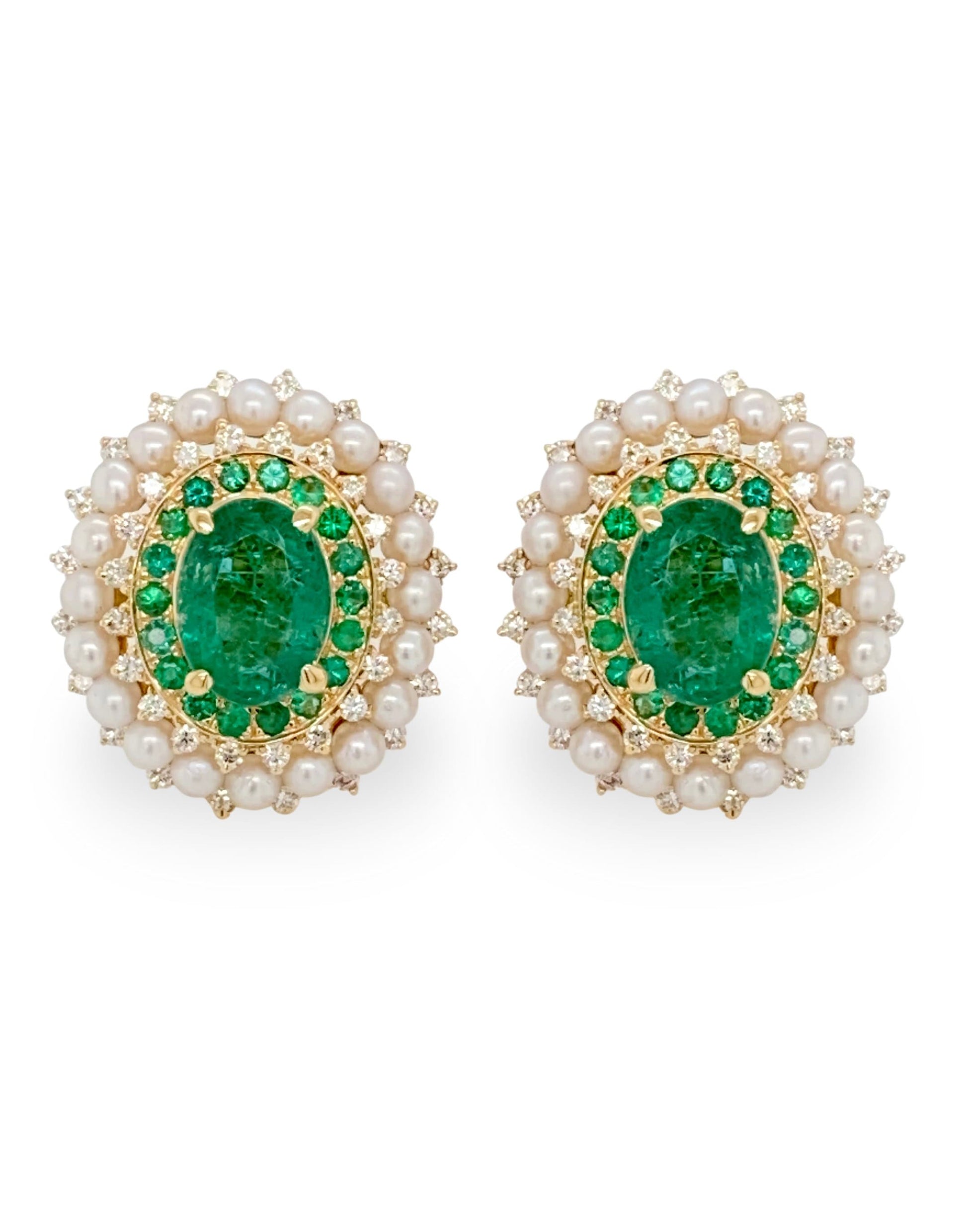 MOKSH-Kyoto Emerald and Pearl Earrings-YELLOW GOLD