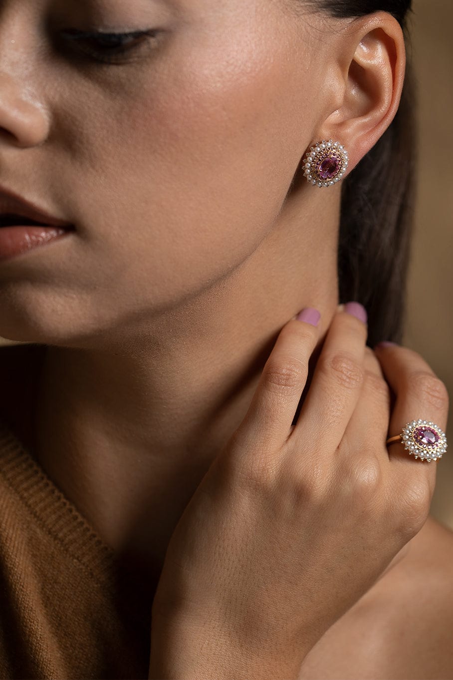 MOKSH-Kyoto Pink Sapphire Earrings-YELLOW GOLD