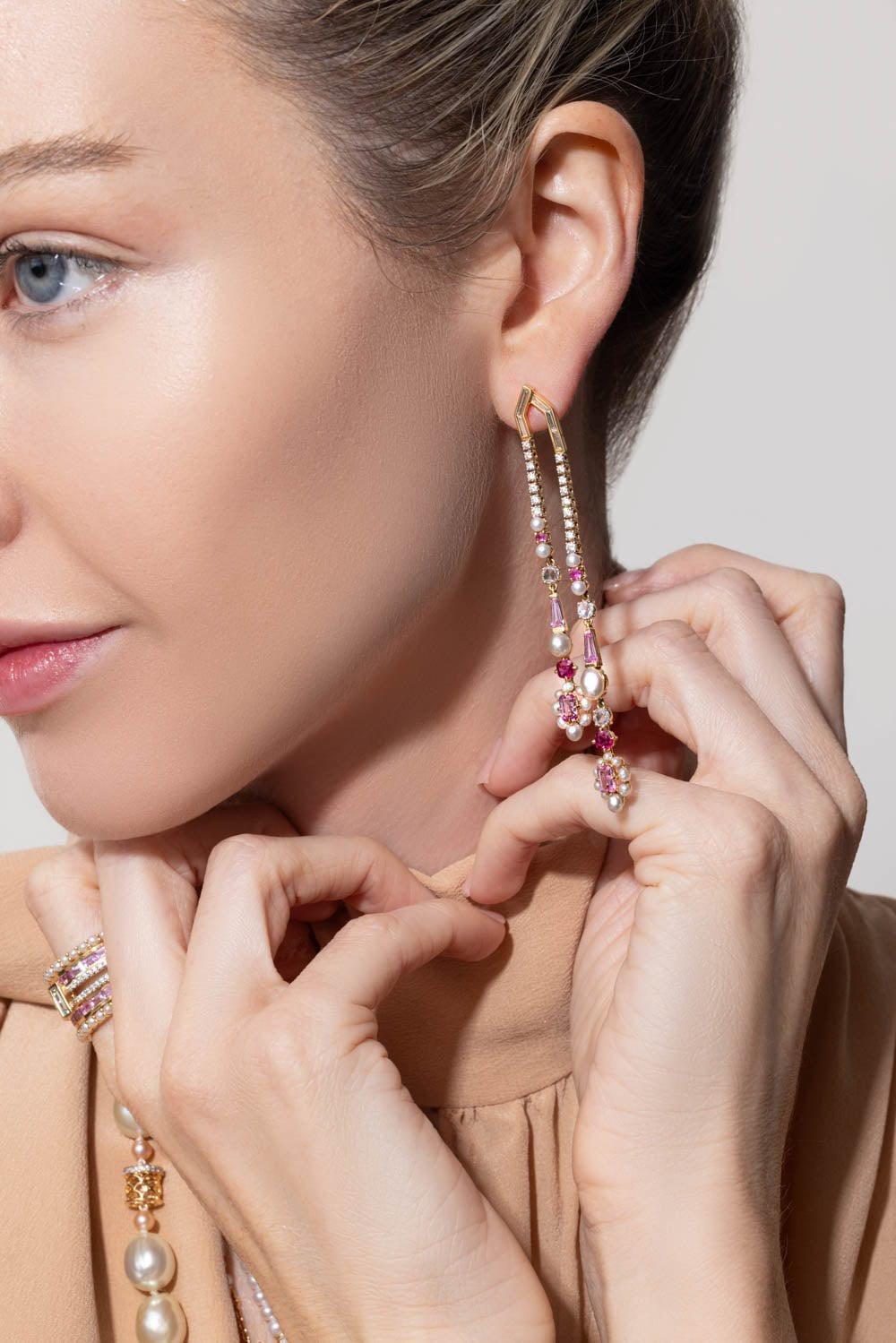 MOKSH-Pink Sapphire Nuur Earrings-YELLOW GOLD