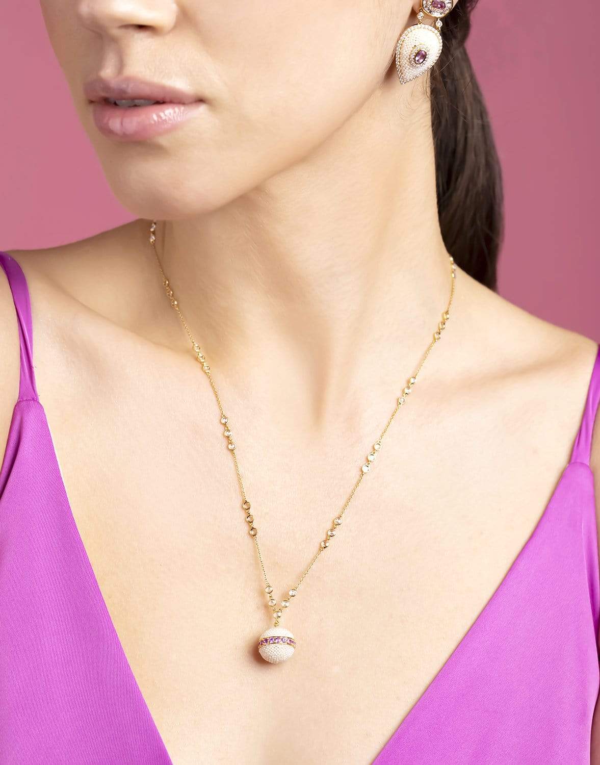 MOKSH-Bombay Pink Sapphire and Keshi Pearl Necklace-YELLOW GOLD