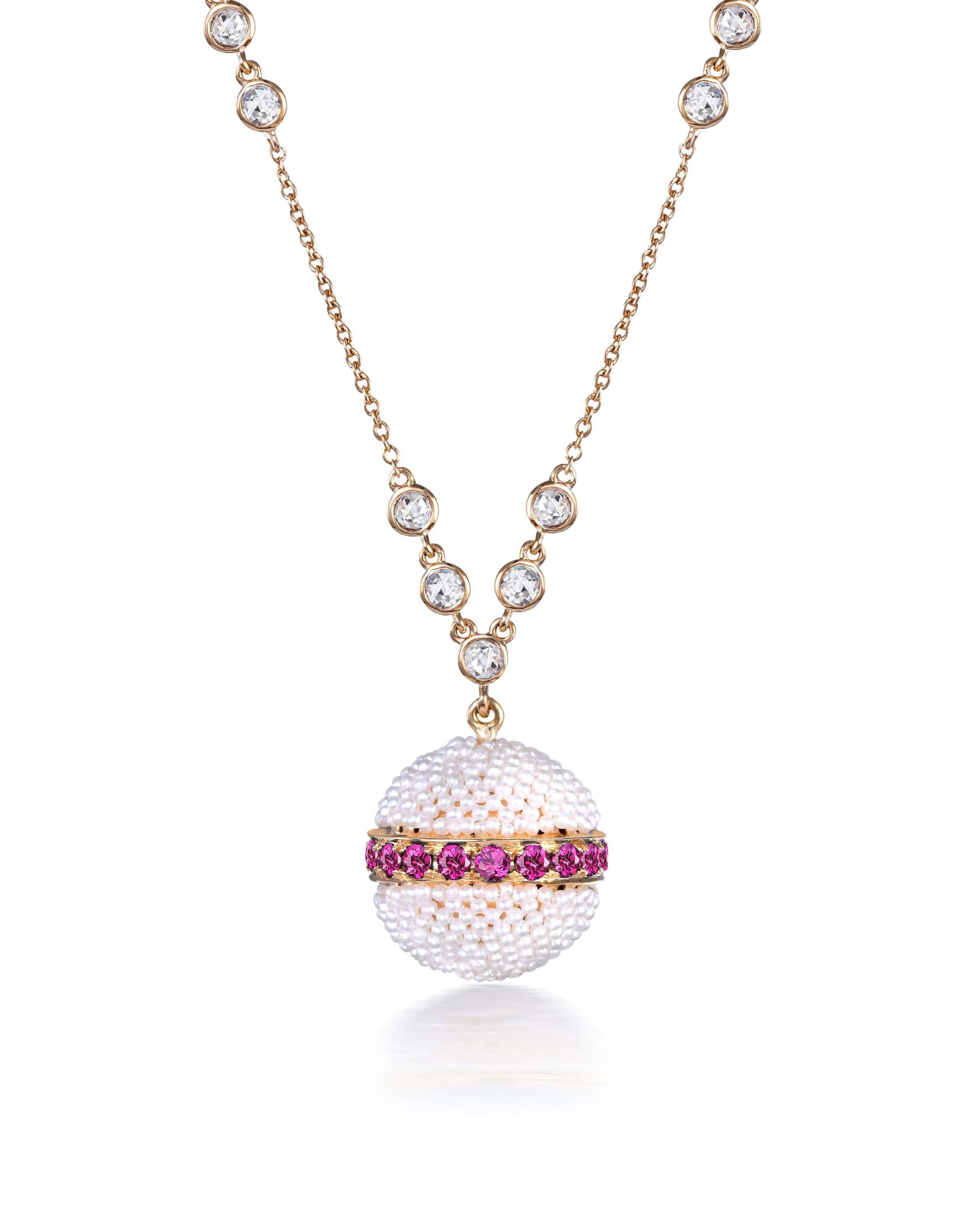 MOKSH-Bombay Pink Sapphire and Keshi Pearl Necklace-YELLOW GOLD