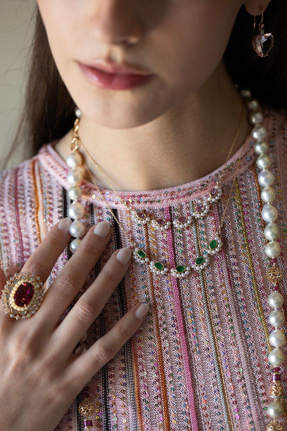 MOKSH-Kyoto Emerald and Pearl Necklace-YELLOW GOLD