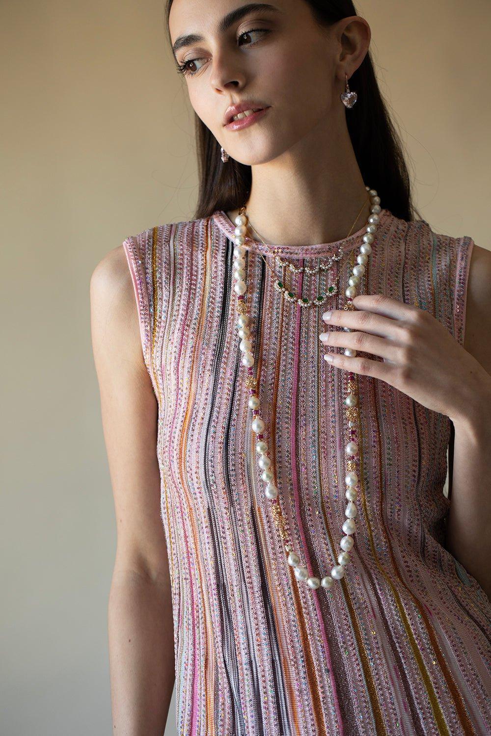 MOKSH-Kyoto Emerald and Pearl Necklace-YELLOW GOLD