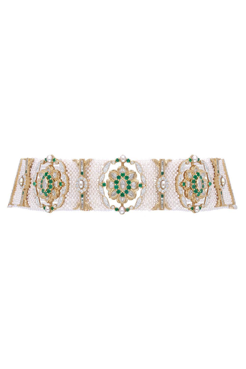 Pearl Emerald Taantvi Necklace-YELLOW GOLD-JEWELRYFINE JEWELNECKLACE O-MOKSH