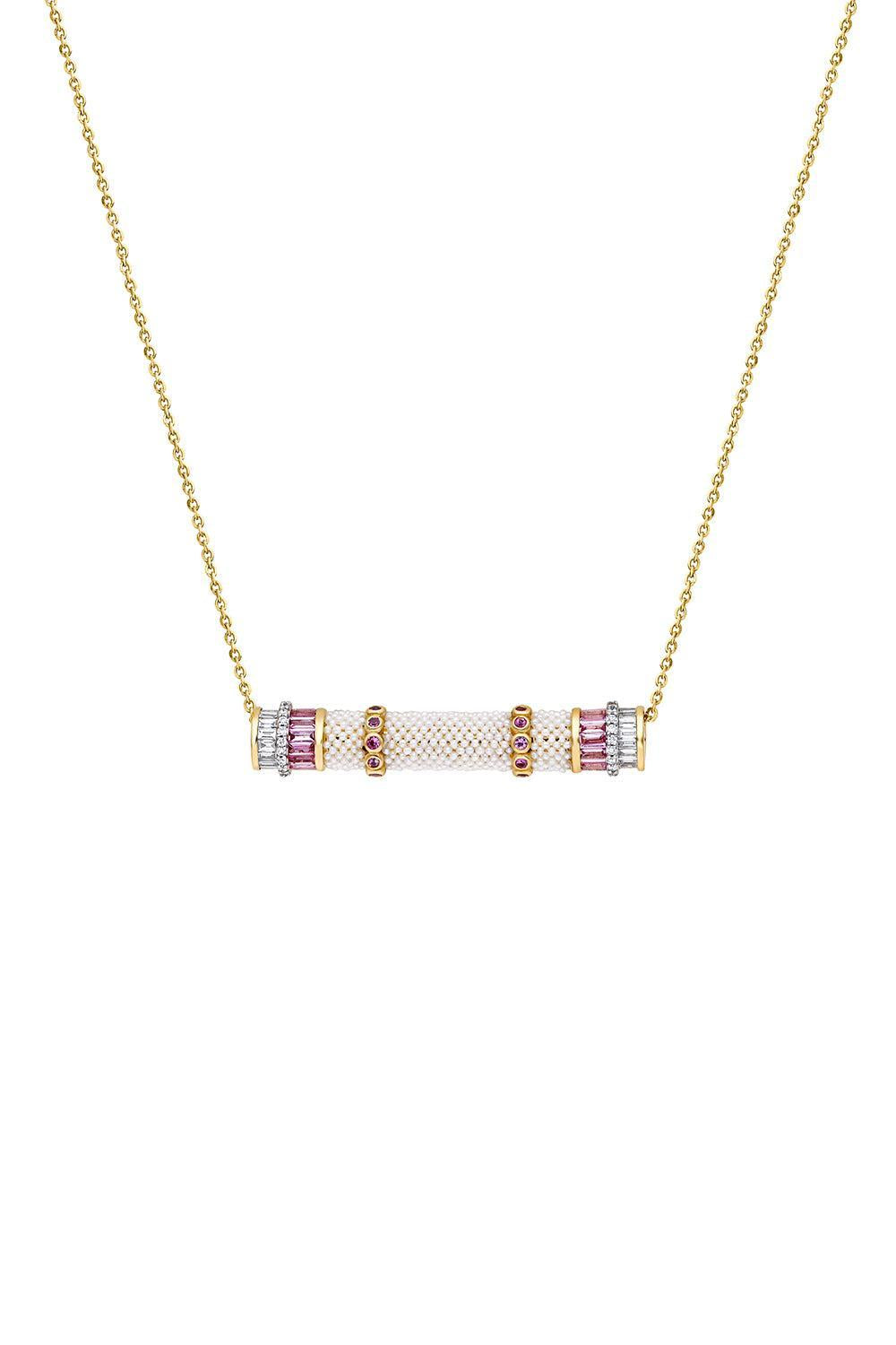 Pink Sapphire Diamond Bombay Necklace-YELLOW GOLD-JEWELRYFINE JEWELNECKLACE O-MOKSH