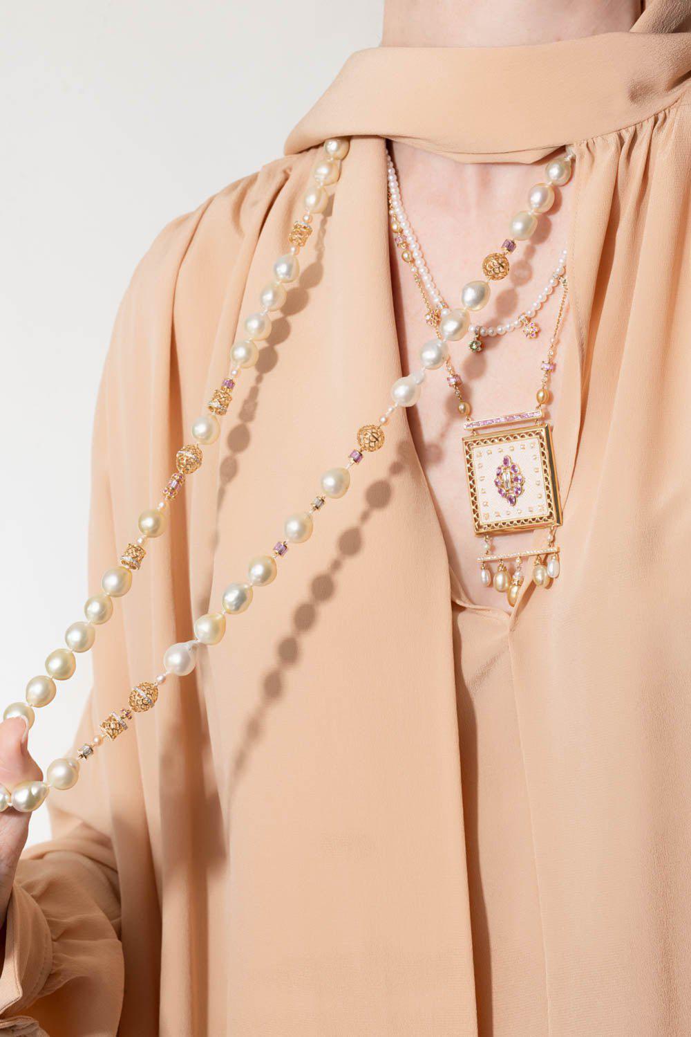 MOKSH-Pink Sapphire Jodhpur Strand Necklace-YELLOW GOLD