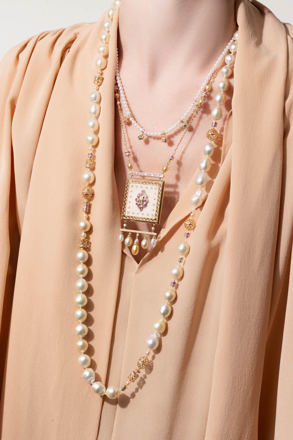 MOKSH-Pink Sapphire Jodhpur Strand Necklace-YELLOW GOLD