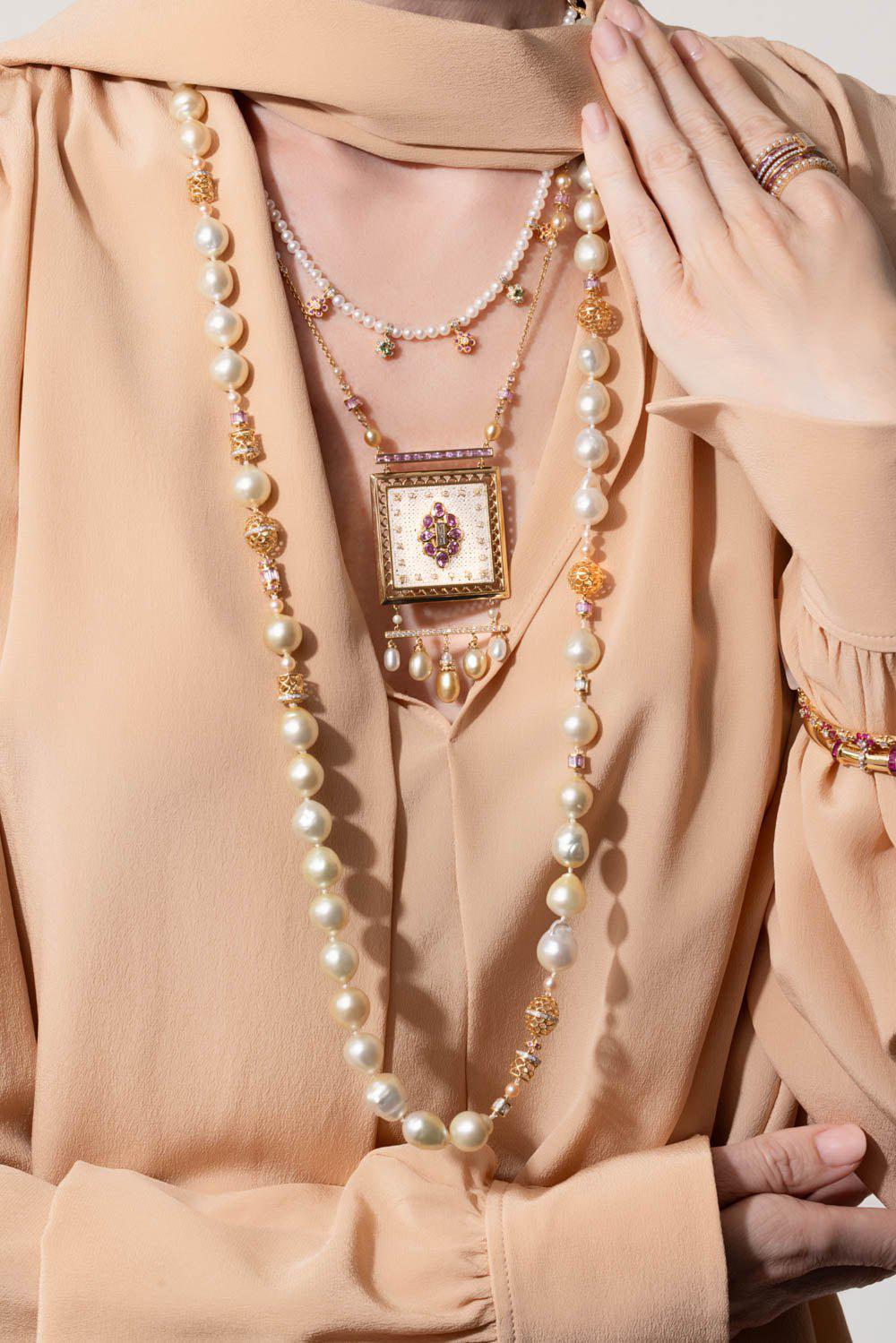MOKSH-Pink Sapphire Jodhpur Strand Necklace-YELLOW GOLD